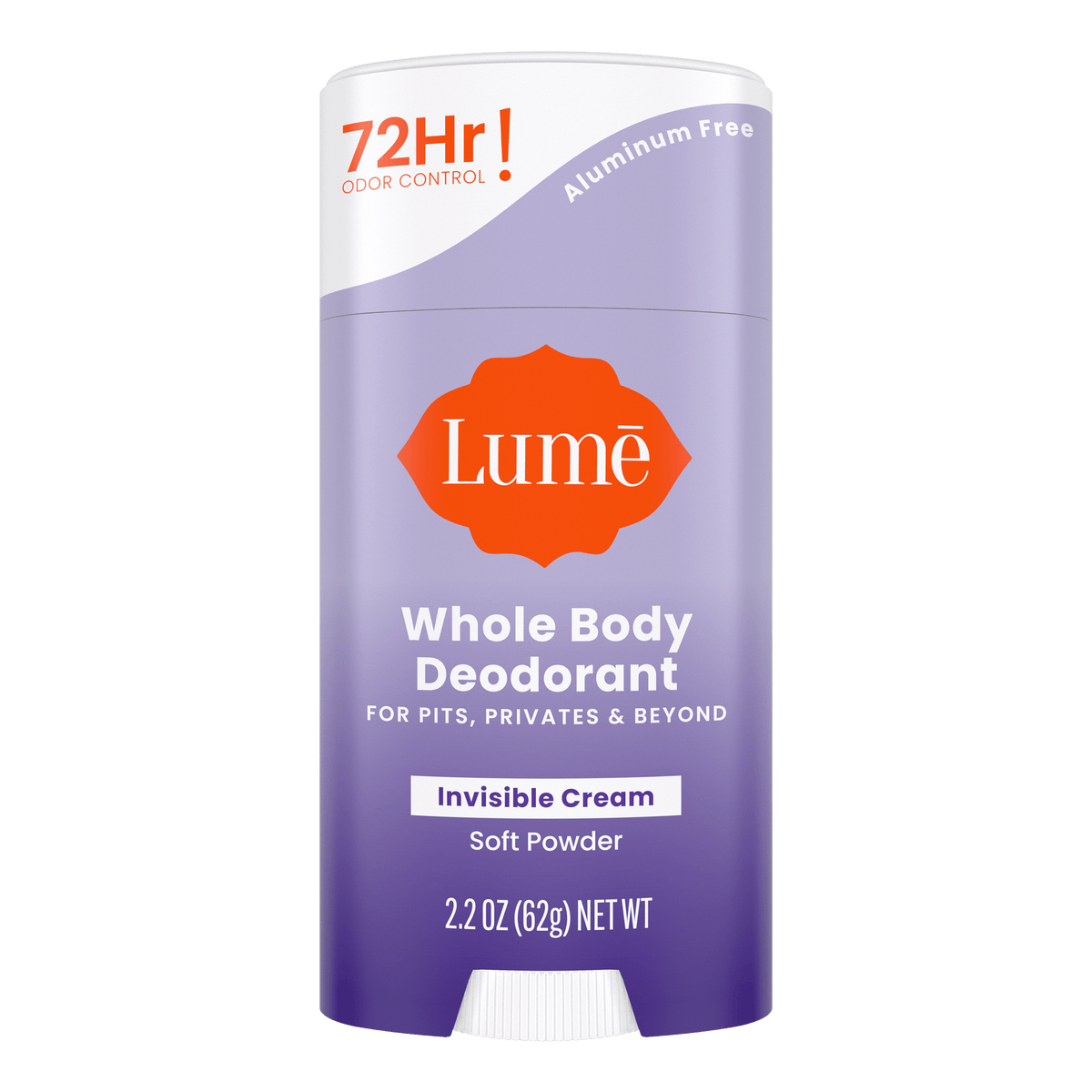 Purple and white Lume soft powder scented cream deodorant stick